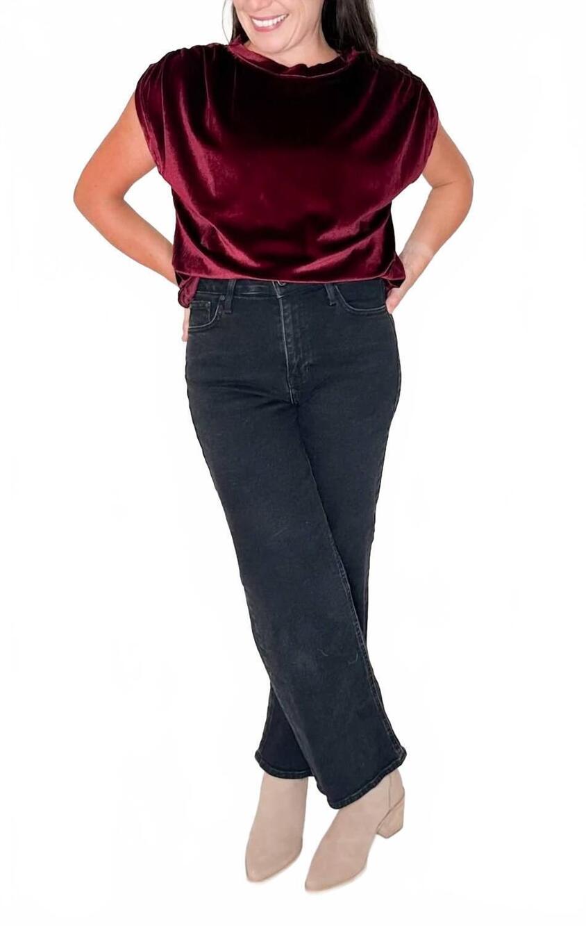 NEW AMARYLLIS velvet ruched shoulder tee in maroon